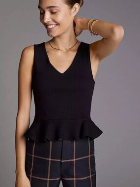 Sleeveless Black V-Neck Peplum Top - Women's